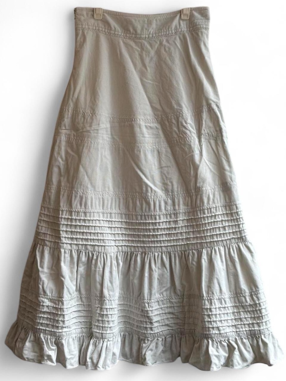 Edmé & Esyllte 100% Cotton Light Taupe Corduroy Ruffle Midi Long Skirt Size 0